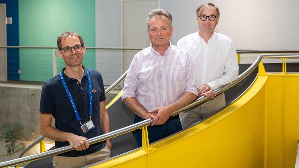 Benoit Maffioli, Fluglotse bei Skyguide, Didier Berling, Leiter der Forschungs- und Entwicklungsabteilung bei Skysoft-ATM und Claude Levacher, CEO von Skysoft-ATM